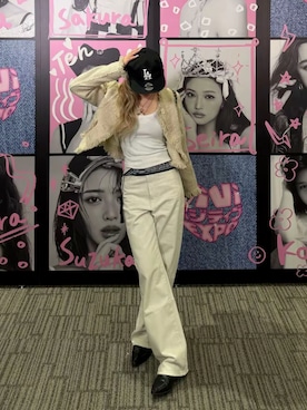 「MOUSSY（マウジー）のHW WHT LOOSE STRAIGHT（デニムパンツ、ホワイト系）」を使った、Tsujita Rinoさん（レディース・153cm）の秋コーディネート
