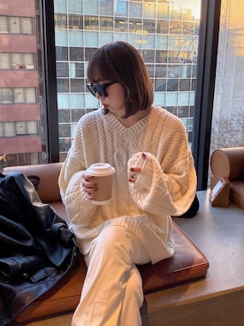 「Adoon plain（アドーンプレーン）のアイテム（ニット/セーター）」を使った、rino064さん（レディース・153cm）の冬コーディネート