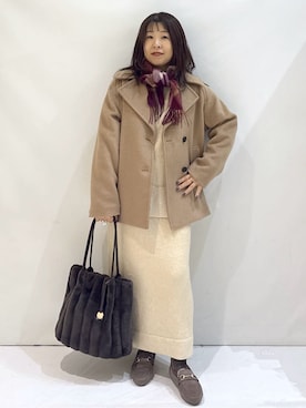「アイテム（ピーコート、ベージュ系）」を使った、nakkoさん（レディース・154cm）の冬コーディネート