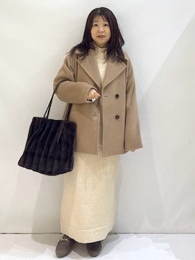 「アイテム（ピーコート、ベージュ系）」を使った、nakkoさん（レディース・154cm）の秋コーディネート