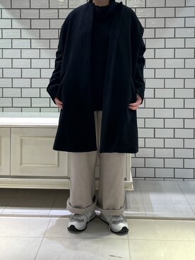 「ストレートパンツ」｜「アイテム（ノーカラーコート）」を使った、kawaさん（レディース・153cm）の冬コーディネート