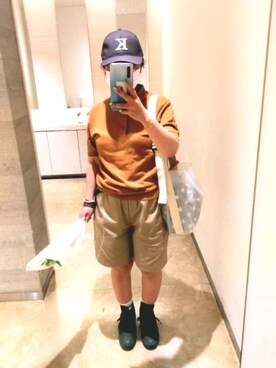 「アイテム（レインシューズ、グリーン系）」を使った、チャミさん（レディース・151cm）の夏コーディネート