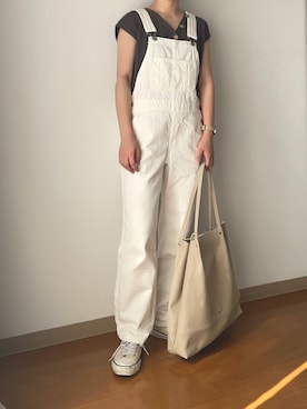 「ノースリーブニット」｜「アイテム（オールインワン・サロペット）」を使った、Reiさん（レディース・155cm）の夏コーディネート