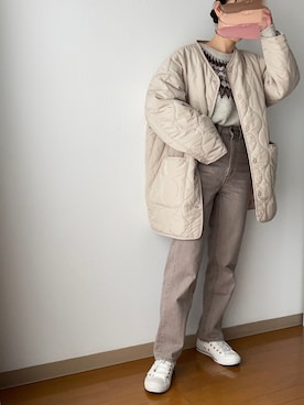 「大学生」｜「アイテム（ノーカラージャケット）」を使った、Reiさん（レディース・155cm）の冬コーディネート