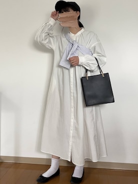 「たすき掛け」｜「アイテム（シャツワンピース）」を使った、Reiさん（レディース・155cm）の春コーディネート