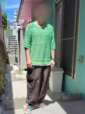 「ONIGIRI（オニギリ）のアイテム（パンツ）」を使った、Qちゃんさん（メンズ・157cm）の夏コーディネート