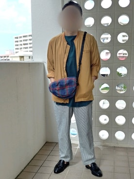 「緑」｜「アイテム（ブルゾン）」を使った、Qちゃんさん（メンズ・157cm）の秋コーディネート