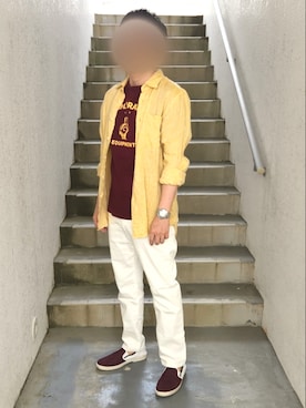 「Tシャツ×デニム」｜「アイテム（スリッポン）」を使った、Qちゃんさん（メンズ・157cm）の夏コーディネート