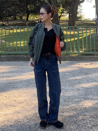 「AVIREX（アヴィレックス）のSHORT  LIGHT  MA-1/ショートMA-1（MA-1）」を使った、mizota yayoiさん（レディース・163cm）の秋コーディネート