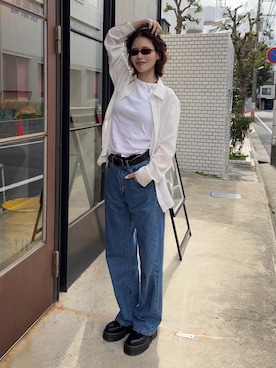 「HANES（ヘインズ）のアイテム」を使った、mizota yayoiさん（レディース・163cm）の春コーディネート