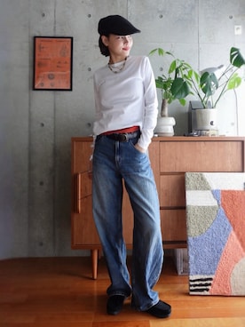 「アイテム（モカシン/デッキシューズ）」を使った、mizota yayoiさん（レディース・162cm）の秋コーディネート
