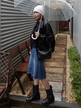 「CLEL（クレイル）の【CLEL】Vintage Design Blouson/ヴィンテージデザイン合皮ブルゾン（ブルゾン、ブラック系）」を使った、mizota yayoiさん（レディース・163cm）の春コーディネート