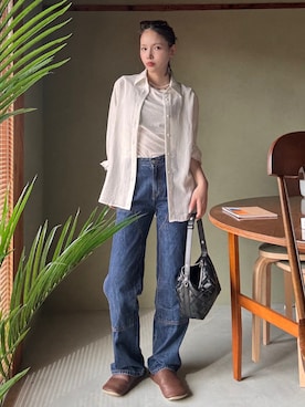 「HANES（ヘインズ）の[HANES/ヘインズ] 2P FOR HER ジャパンフィットクルーネックパックTシャツ（Tシャツ/カットソー、ホワイト系）」を使った、mizota yayoiさん（レディース・163cm）の春コーディネート