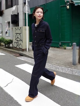 「アイテム（つなぎ/オールインワン）」を使った、mizota yayoiさん（レディース・162cm）の秋コーディネート