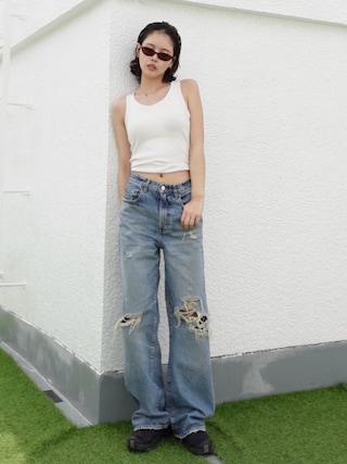 「X-girl（エックスガール）のWIDE LEG DENIM PANTS（デニムパンツ）」を使った、mizota yayoiさん（レディース・163cm）の春コーディネート