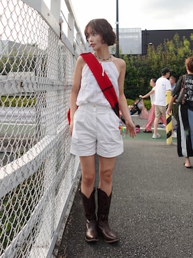 「アイテム（チノパンツ）」を使った、mizota yayoiさん（レディース・162cm）の夏コーディネート