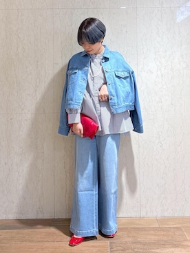 「ROPÉ PICNIC」｜「アイテム（デニムジャケット）」を使った、ponnuさん（レディース・154cm）の冬コーディネート