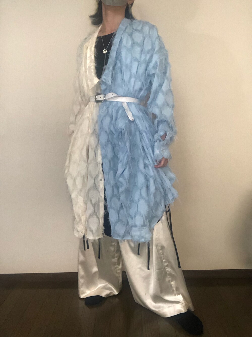 サテン5タックバギーフレアパンツ Satin 5 tuck baggy flare pants / サテン5タックバギーフレア