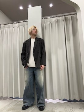 「SENSE OF PLACE by URBAN RESEARCH(センスオブプレイスバイアーバンリサーチ)の『イージーケア/速乾』リネンライクダブルテーラードジャケット(テーラードジャケット、グレー系)」を使った、もりたさん(メンズ・169cm)の春コーディネート