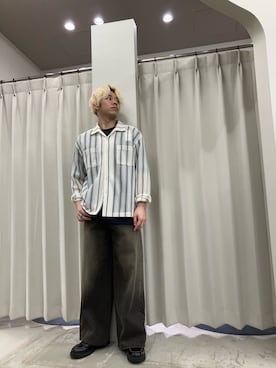 「SENSE OF PLACE by URBAN RESEARCH(センスオブプレイスバイアーバンリサーチ)のダブルポケットオープンカラーレースシャツ(シャツ/ブラウス、ホワイト系)」を使った、もりたさん(メンズ・169cm)の春コーディネート