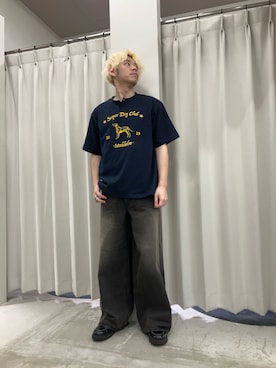 「SENSE OF PLACE by URBAN RESEARCH(センスオブプレイスバイアーバンリサーチ)のヴィンテージグラフィックヘンリーネックTシャツ(Tシャツ/カットソー、ブルー系)」を使った、もりたさん(メンズ・169cm)の春コーディネート