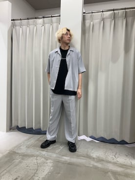 「SENSE OF PLACE by URBAN RESEARCH(センスオブプレイスバイアーバンリサーチ)のリネンライクマイクロチェックオープンカラーシャツ(シャツ/ブラウス、グレー系)」を使った、もりたさん(メンズ・169cm)の夏コーディネート
