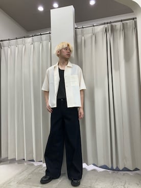 「SENSE OF PLACE by URBAN RESEARCH(センスオブプレイスバイアーバンリサーチ)の『イージーケア/速乾』リネンライクボクシーシャツ(シャツ/ブラウス、ホワイト系)」を使った、もりたさん(メンズ・169cm)の春コーディネート