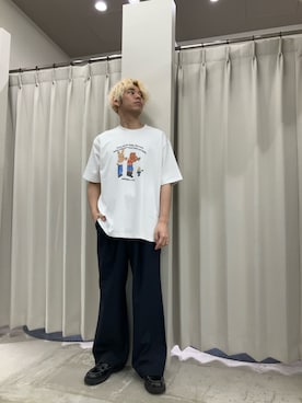 「SENSE OF PLACE by URBAN RESEARCH(センスオブプレイスバイアーバンリサーチ)の『別注』OATSIDE×SENSE OF PLACE グラフィックTシャツA(Tシャツ/カットソー、ホワイト系)」を使った、もりたさん(メンズ・169cm)の夏コーディネート