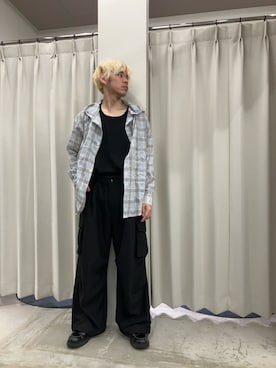 「SENSE OF PLACE by URBAN RESEARCH(センスオブプレイスバイアーバンリサーチ)のチェックシアーフーディーシャツ(シャツ/ブラウス、ブルー系)」を使った、もりたさん(メンズ・169cm)の夏コーディネート