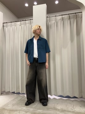 「SENSE OF PLACE by URBAN RESEARCH(センスオブプレイスバイアーバンリサーチ)の『イージーケア/速乾』リネンライクボクシーシャツ(シャツ/ブラウス、ブルー系)」を使った、もりたさん(メンズ・169cm)の夏コーディネート