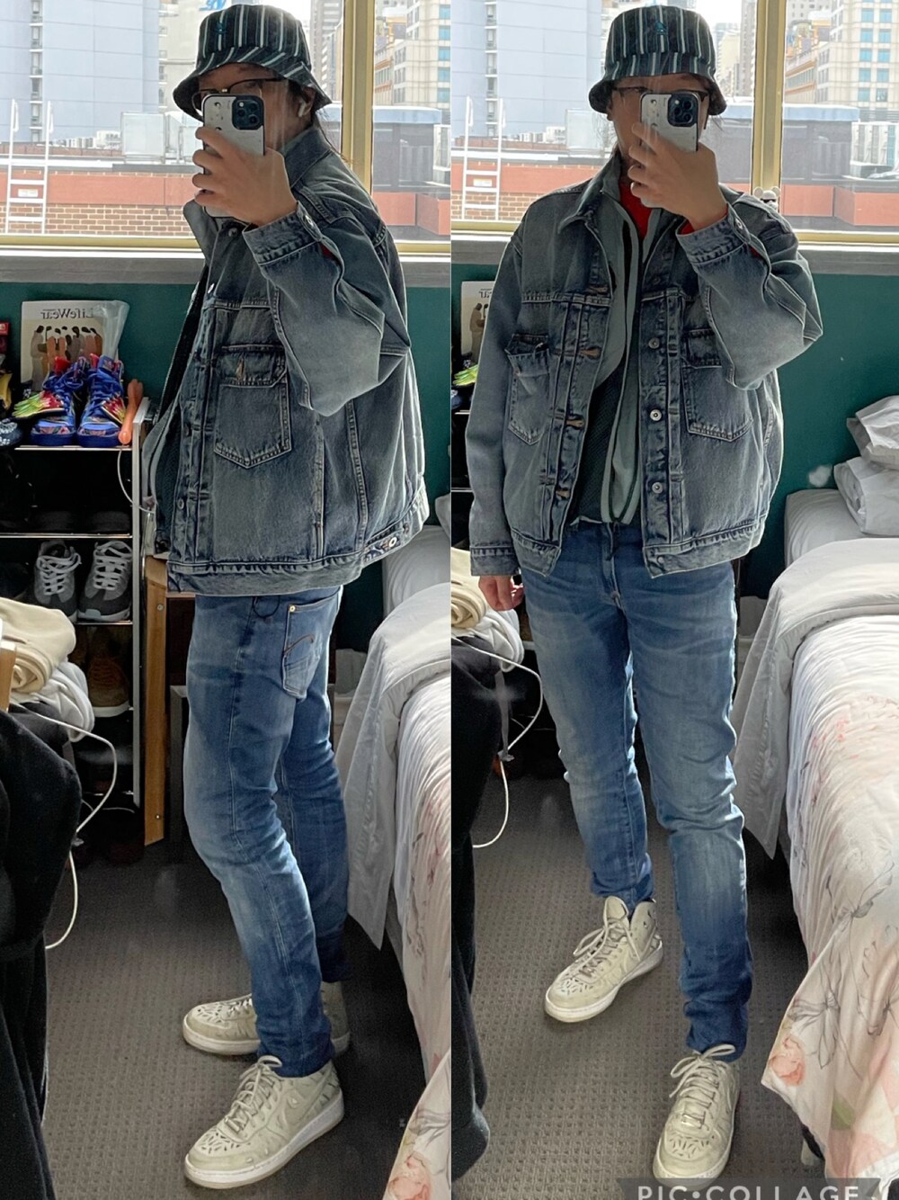 「NIKEACG、Levi's、Levi’s type2、nikeairforce、KANGOL、gstarraw」｜「Levi'sのアイテム（デニムジャケット、ブルー系）」を使った、李瑞可さん（メンズ・170cm）の夏コーディネートの1枚目の写真