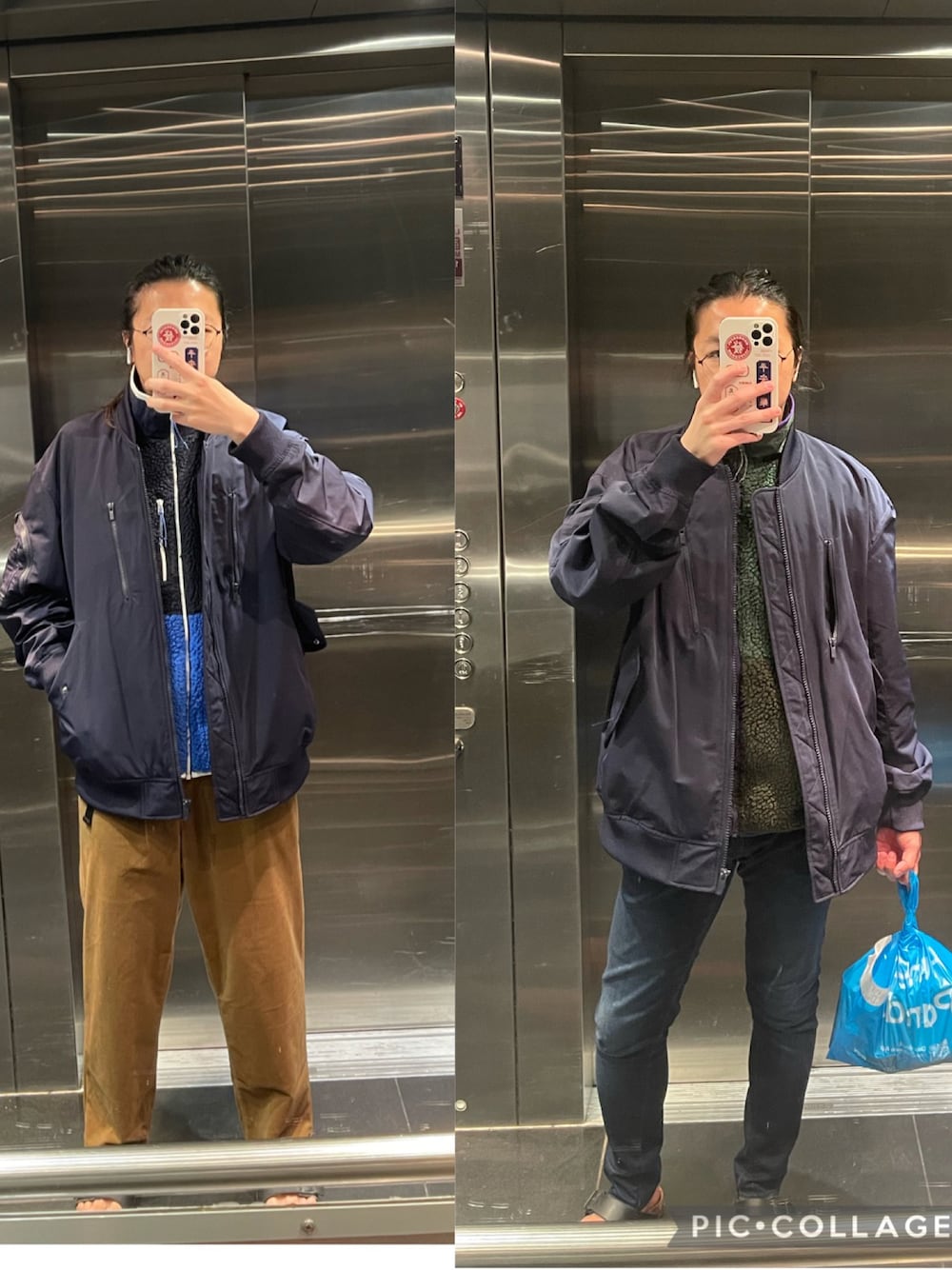 「gstarraw、NIKE、UNIQLO+J」｜「Uniqlo +jのアイテム（MA-1、ブルー系）」を使った、李瑞可さん（メンズ・170cm）の春コーディネートの1枚目の写真