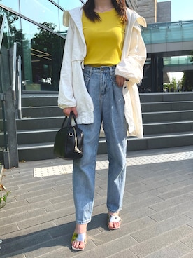「イエローコーデ」｜「アイテム（ブルゾン）」を使った、Nuuさん（レディース・158cm）の夏コーディネート