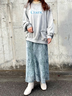 「ベロアスカート」｜「アイテム（スウェット）」を使った、Nuuさん（レディース・158cm）の秋コーディネート