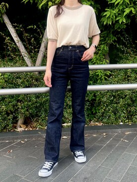 「フレアデニム」｜Nuuさん（レディース・158cm）の春コーディネート