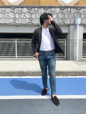 「アイテム（セットアップ）」を使った、安藤直輝さん（メンズ・168cm）の秋コーディネート