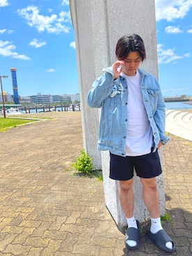 「アイテム（デニムジャケット）」を使った、安藤直輝さん（メンズ・168cm）の夏コーディネート