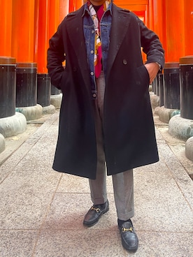 「アイテム（ストール/ショール）」を使った、安藤直輝さん（メンズ・168cm）の冬コーディネート