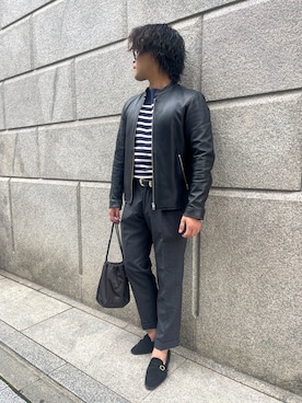 「アイテム（ライダースジャケット）」を使った、安藤直輝さん（メンズ・168cm）の秋コーディネート