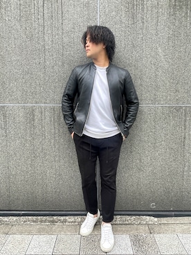 「アイテム（ライダースジャケット）」を使った、安藤直輝さん（メンズ・168cm）の秋コーディネート
