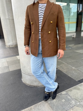 「GUCCI（グッチ）のアイテム（シューズ）」を使った、安藤直輝さん（メンズ・168cm）の秋コーディネート