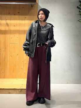 「PAGEBOY（ページボーイ）のサイドタックルーズウラケパンツ/イージーパンツ【4color・2size】（スウェットパンツ）」を使った、だーゆいさん（レディース・152cm）の秋コーディネート