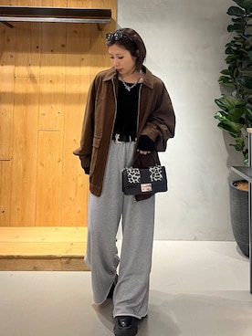 「PAGEBOY（ページボーイ）のサイドタックルーズウラケパンツ/イージーパンツ【4color・2size】（スウェットパンツ）」を使った、だーゆいさん（レディース・152cm）の秋コーディネート