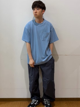 「ITEMS URBANRESEARCH（アイテムズ アーバンリサーチ）の『接触冷感/イージーケア』高機能 ウエストイージーポリカーゴパンツ（その他パンツ、グレー系）」を使った、yukiさん（メンズ・167cm）の夏コーディネート