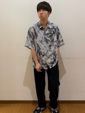 「ITEMS URBANRESEARCH（アイテムズ アーバンリサーチ）の接触冷感 TRテーパードスラックス（その他パンツ、ブラック系）」を使った、yukiさん（メンズ・167cm）の夏コーディネート