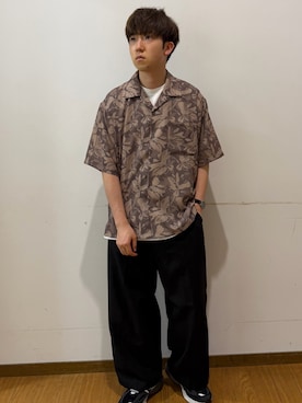 「ITEMS URBANRESEARCH（アイテムズ アーバンリサーチ）のボタニカルプリント オープンカラー 半袖シャツ（シャツ/ブラウス、ブラウン系）」を使った、yukiさん（メンズ・167cm）の夏コーディネート