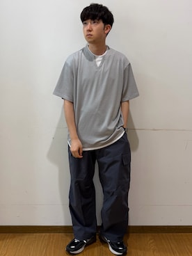 「ITEMS URBANRESEARCH（アイテムズ アーバンリサーチ）の『接触冷感/イージーケア』高機能 ウエストイージーポリカーゴパンツ（その他パンツ、グレー系）」を使った、yukiさん（メンズ・167cm）の夏コーディネート
