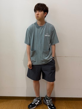 「ITEMS URBANRESEARCH（アイテムズ アーバンリサーチ）の『接触冷感/速乾/イージーケア』WINDY MESH ショートパンツ（その他パンツ、ブラック系）」を使った、yukiさん（メンズ・167cm）の夏コーディネート