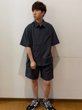 「ITEMS URBANRESEARCH（アイテムズ アーバンリサーチ）の『接触冷感/速乾/イージーケア』WINDY MESH ショートパンツ（その他パンツ、ブラック系）」を使った、yukiさん（メンズ・167cm）の夏コーディネート