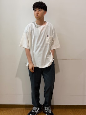 「ITEMS URBANRESEARCH（アイテムズ アーバンリサーチ）の『吸水速乾』フレンチリネン×COOLMAX フハクTシャツ（Tシャツ/カットソー、ホワイト系）」を使った、yukiさん（メンズ・167cm）の夏コーディネート